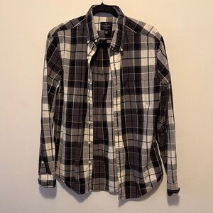 American Eagle Outfitters Black and Cream Plaid Shirt